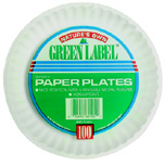 9" WHITE PAPER PLATES GREEN LABEL