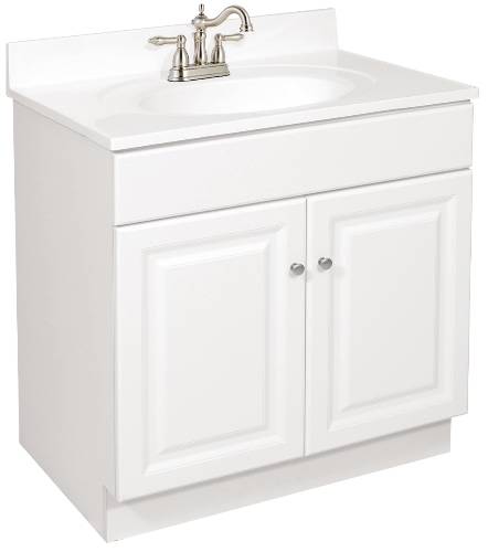 WHITE VANITY, 2 DOORS, 30 IN. W X 31-1/2 IN. H X 21 IN. D - Click Image to Close