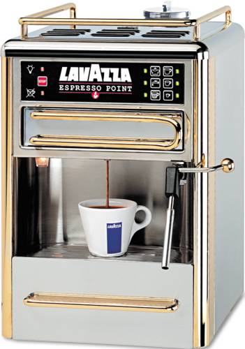 ONE-CUP ESPRESSO BEVERAGE SYSTEM, CHROME/GOLD STAINLESS STEEL