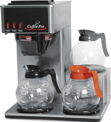 THREE-BURNER LOW PROFILE COFFEE MAKER, STAINLESS STEEL - Click Image to Close