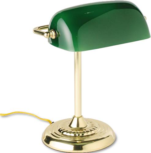 TRADITIONAL INCANDESCENT BANKER'S LAMP, GREEN GLASS SHADE, BRASS - Click Image to Close