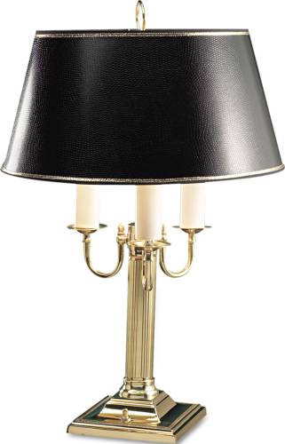 THREE-BULB INCANDESCENT CANDELABRA LAMP, BLACK PARCHMENT SHADE,