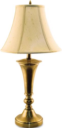 THREE-WAY INCANDESCENT TABLE LAMP WITH BELL SHADE, ANTIQUE BRASS - Click Image to Close