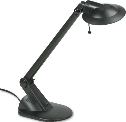 ADJUSTABLE ARM 50W HALOGEN DESK LAMP, CONTEMPORARY SHADE, ANGLED - Click Image to Close