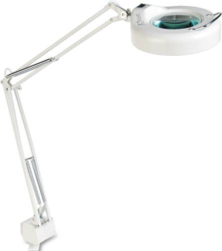 CLAMP-ON FLUORESCENT SWING ARM MAGNIFIER LAMP, 5" LENS, 42" REAC