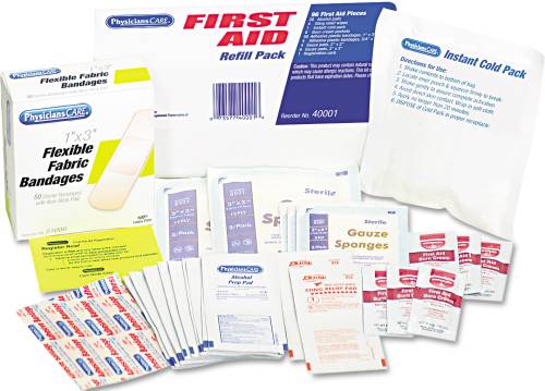 FIRST AID REFILL PACK W/MOST FREQUENTLY-USED PRODUCTS, 96 PIECES - Click Image to Close