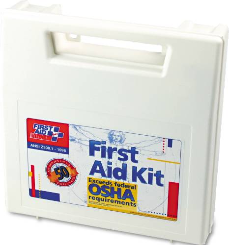 FIRST AID KIT FOR 50 PEOPLE, 195 PIECES, OSHA/ANSI COMPLIANT, PL