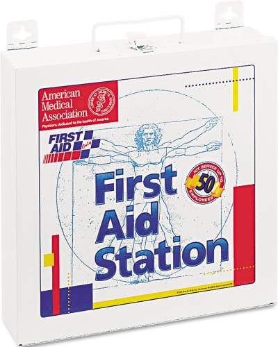 FIRST AID STATION FOR 50 PEOPLE, 196 PIECES, OSHA COMPLIANT, MET