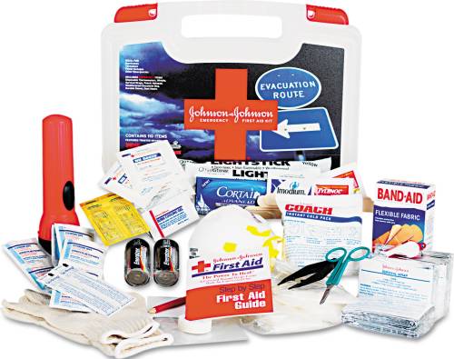 JOHNSON & JOHNSON EMERGENCY FIRST AID KIT, 110 PIECES, PLASTIC C - Click Image to Close