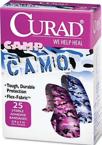 KIDS ADHESIVE BANDAGES, PINK AND BLUE CAMOUFLAGE, 3/4" X 3", 25/ - Click Image to Close