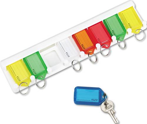 COLOR-CODED KEY TAG RACK, 8-KEY, PLASTIC, WHITE, 10 1/2" X 1/4" - Click Image to Close