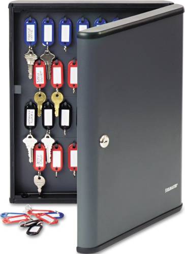 SECURITY KEY CABINETS, 60-KEY, STEEL, CHARCOAL GRAY, 11 3/4" X 2 - Click Image to Close