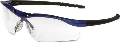 DALLAS WRAPAROUND SAFETY GLASSES, METALLIC BLUE FRAME, CLEAR ANT - Click Image to Close