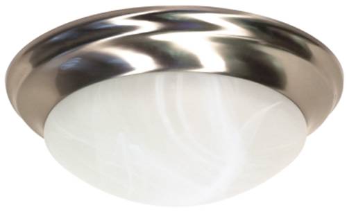 FLUSH MOUNT TWO LIGHT 14 IN. BRUSHED NICKEL, ALABASTER GLASS, I - Click Image to Close
