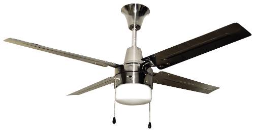 CEILING FAN-48" BRUSHED CHROME, FROSTED GLASS INC LIGHT KIT - Click Image to Close