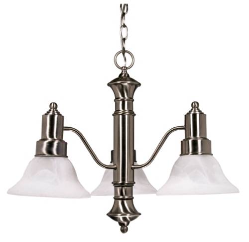 CHANDELIER, 3-LIGHT BN, 22-1/2 IN.W, ALABASTER BELL GLASS, INC - Click Image to Close