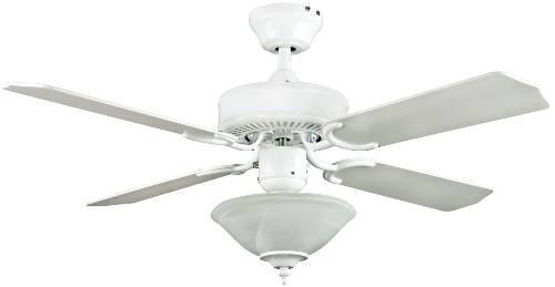 CEILING FAN-42" 4-BLADE WHT, ALABASTER GLASS BOWL INC LIGHT KIT - Click Image to Close