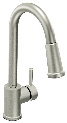MOEN LEVEL KITCHEN FAUCET STAINLESS, AB1953 COMPLIANT - Click Image to Close