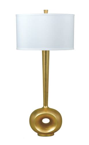 CANDICE OLSON TABLE LAMP FAUX GOLD LEAF WITH WHITE HARD BACK SHA - Click Image to Close