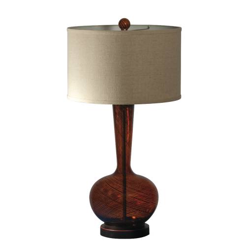 CANDICE OLSON TABLE LAMP HAND BLOWN AMBER SWIRL GLASS WITH BEIGE