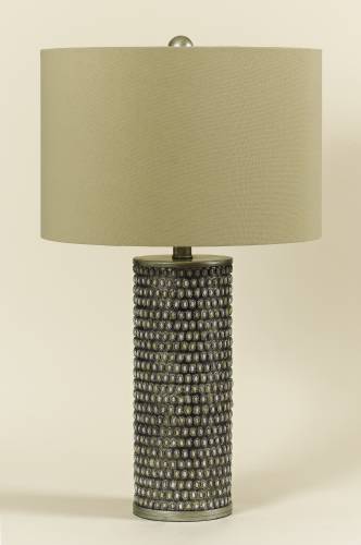 CANDICE OLSON TABLE LAMP FAUX STONE WITH BEIGE LINEN SHADE 15 IN