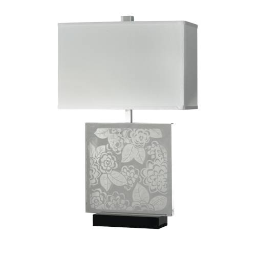 CANDICE OLSON TABLE LAMP CHROME AND CRYSTAL ETCHED FLOWERS WITH