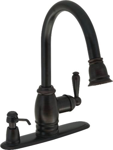 KITCHEN FAUCET SINGLE LEVER PULL DOWN OIL RUBBED BRONZE - Click Image to Close