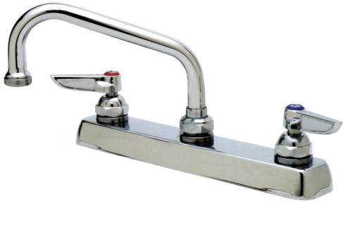 T & S DECK MOUNT FAUCET 8 IN. CENTER 12 IN. SWING SPOUT CHROME - Click Image to Close