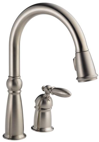 DELTA VICTORIAN SINGLE HANDLE PULL-DOWN KITCHEN FAUCET, STAINLES - Click Image to Close