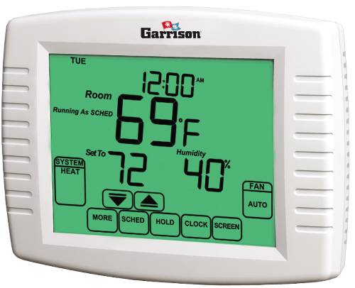 GARRISON TOUCHSCREEN THERMOSTAT, 3 STAGE HEAT/ 2 STAGE COOL - Click Image to Close