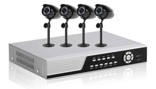 SURVEILLANCE SECURITY SYSTEM WITH DVR AND FOUR INDOOR OUTDOOR NI - Click Image to Close