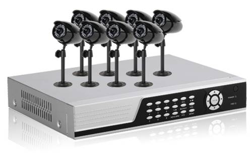 SURVEILLANCE SECURITY SYSTEM WITH DVR AND EIGHT INDOOR OUTDOOR N