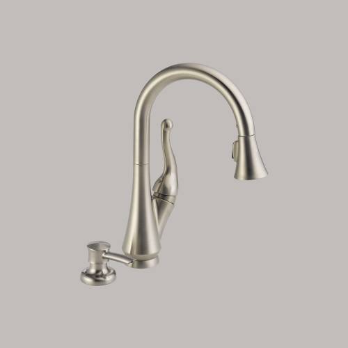 DELTA TALBOTT SINGLE HANDLE PULL-DOWN KITCHEN FAUCET WITH SOAP D - Click Image to Close