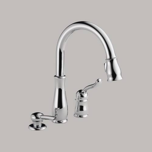 DELTA LELAND SINGLE HANDLE PULL-DOWN KITCHEN FAUCET WITH SOAP DI - Click Image to Close