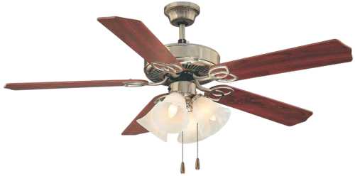 CEILING FAN 4 LIGHT 52" BR NICKEL - Click Image to Close