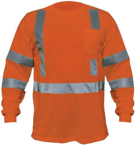 LONG SLEEVE SAFETY TEE SHIRT CLASS 3 ORANGE, LARGE - Click Image to Close