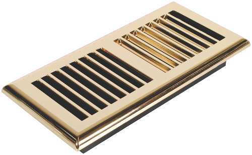 LOUVERED FLOOR REGISTER, 4 IN. X 10 IN., SATIN BRASS - Click Image to Close