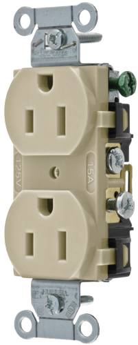 HUBBELL COMMERCIAL GRADE DUPLEX RECEPTACLE, 15 AMP, IVORY