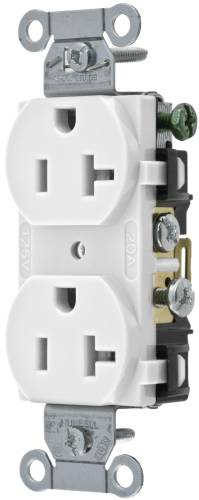 HUBBELL COMMERCIAL GRADE DUPLEX RECEPTACLE, 20 AMP, WHITE