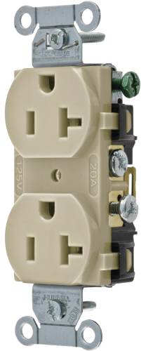 HUBBELL COMMERCIAL GRADE DUPLEX RECEPTACLE, 20 AMP, IVORY