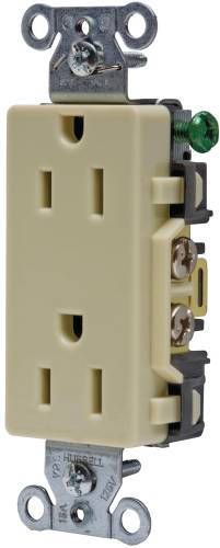 HUBBELL COMMERCIAL GRADE DECORATOR DUPLEX RECEPTACLE, 15 AMP, IV - Click Image to Close
