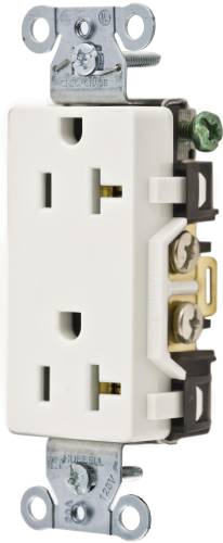 HUBBELL COMMERCIAL GRADE DECORATOR DUPLEX RECEPTACLE, 20 AMP, WH