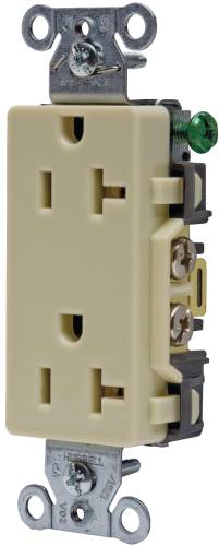 HUBBELL COMMERCIAL GRADE DECORATOR DUPLEX RECEPTACLE, 20 AMP, IV
