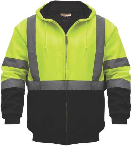 UTILITY PRO WEAR HOODED SOFT SHELL JACKET, YELLOW AND BLACK, LAR