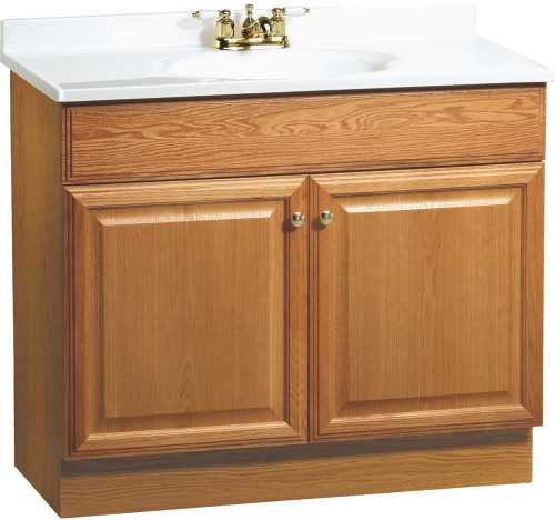 FULLY ASSEMBLED OAK COMBO VANITY WITH CULTURE MARBLE TOP, 36 IN.
