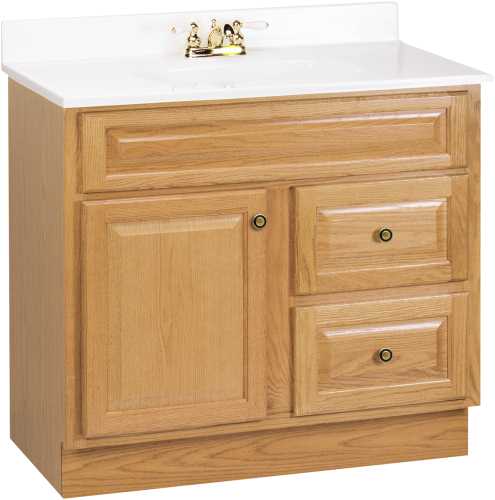 FULLY ASSEMBLED COGNAC SHAKER VANITY, 36 IN. W X 21 IN. D X 33 1 - Click Image to Close