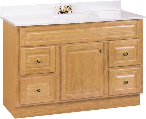 FULLY ASSEMBLED COGNAC VANITY, 48 IN. W X 21 IN. D X 33 1/2 IN. - Click Image to Close