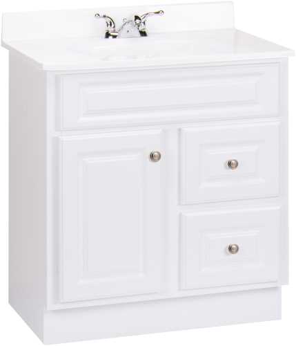 FULLY ASSEMBLED WHITE VANITY WITH DRAWERS, 30 IN.