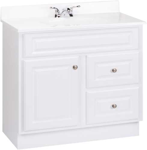 FULLY ASSEMBLED WHITE VANITY WITH DRAWERS, 36 IN.