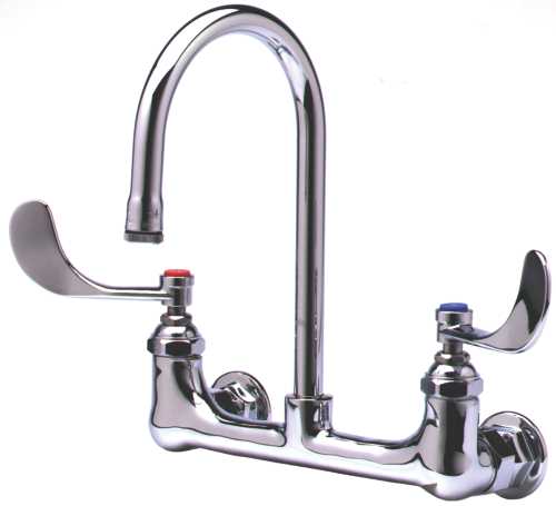 T & S BRASS WORKS WALL MOUNT DOUBLE PANTRY FAUCET, 8 IN. CENTERS
